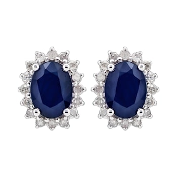 10K White Gold Sapphire and Diamond Halo Earrings