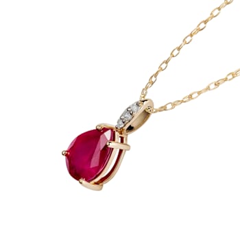 10k Yellow Gold Genuine Pear-Shape Ruby and Diamond Teardrop Pendant
With Chain