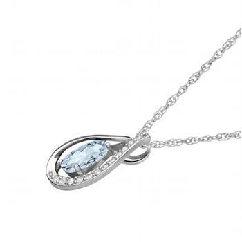 10k white gold genuine oval aquamarine and diamond halo drop pendant
with chain