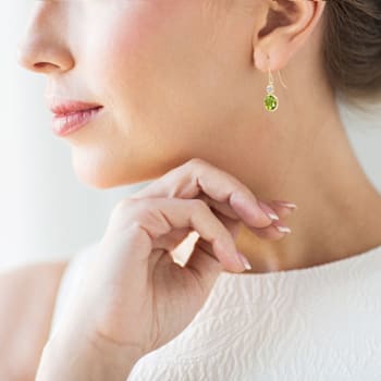 14K Yellow Gold Dainty Peridot Drop Earrings