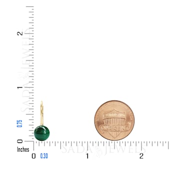 14K Gold Malachite Ball Drop Leverback Earrings