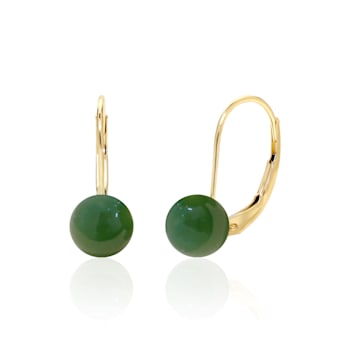 14K Gold Canadian Nephrite Jade Ball Drop Leverback Earrings