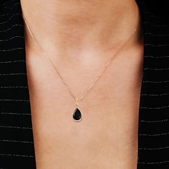 Pear Shape Black Onyx Solitaire Pendant Necklace in 14K Gold Filled