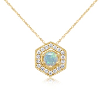 14K Yellow Gold Australian Light Opal, Diamond Pendant
