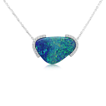 14k White Gold Opal Doublet - Diamond Necklace