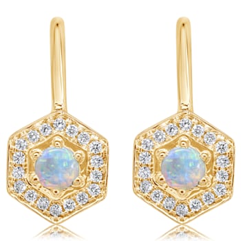 14K Yellow Gold Australian Light Opal Diamond Earrings