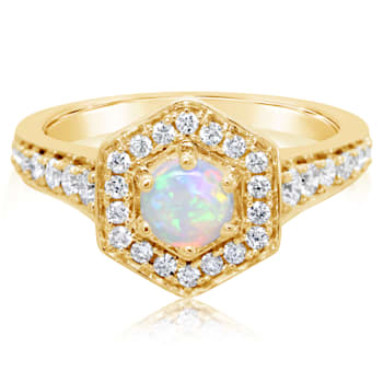 14k Yellow Gold Australian Light Opal Diamond Ring