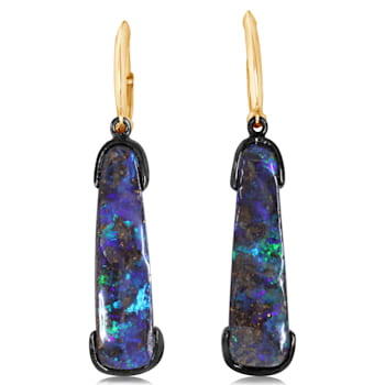 14K Yellow gold/blackened silver Australian boulder opal earrings
