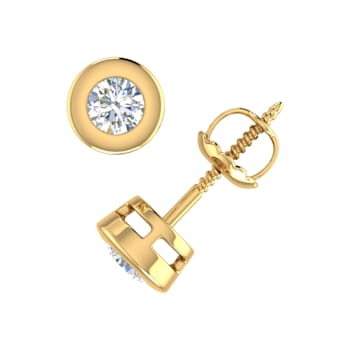 FINEROCK 1/2 Carat Bezel Set Diamond Stud Earrings in 10K Yellow Gold
(with Screwback)