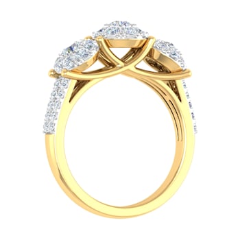 FINEROCK 1 Carat 3-Stone Prong Set Diamond Engagement Ring in 10K Solid Gold