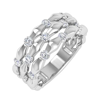 FINEROCK 1/2 Carat Diamond 3 Line Wedding Band Ring in 10K Gold