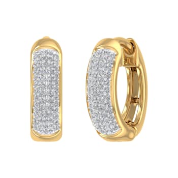 FINEROCK 10K Yellow Gold Round Diamond Ladies Huggies Hoop Earrings (1/4 Carat)