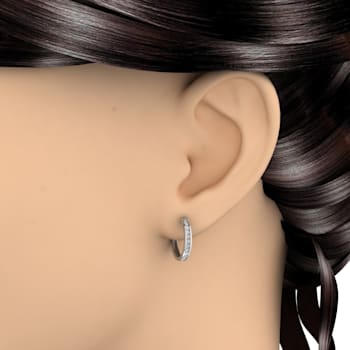 FINEROCK 1/2 Carat Channel Set Diamond Hoop Earrings in 10K White Gold