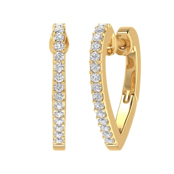 FINEROCK 0.15 Carat Diamond Heart Shape Hoop Earrings in 10K Yellow Gold