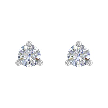 FINEROCK 1/10 Carat 3-Prong Diamond Stud Earrings in 14K White Gold