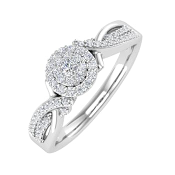 FINEROCK 1/4 Carat Round Diamond Engagement Ring in 10K White Gold