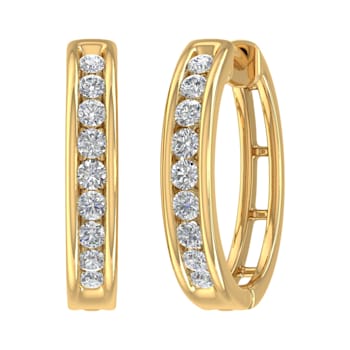 FINEROCK 1/2 Carat Diamond Hoop Earrings in 10K Yellow Gold