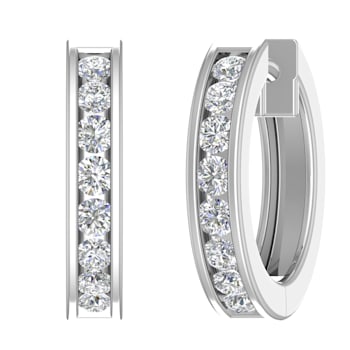 FINEROCK 14K White Gold Diamond Huggie Hoop Earrings (SI1-SI2 Clarity,
1/2 carat) - IGI Certified