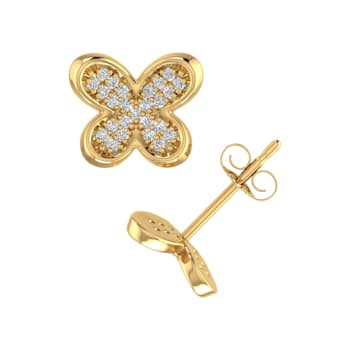 FINEROCK 0.15 Carat Butterfly Diamond Stud Earrings in 10K Yellow Gold