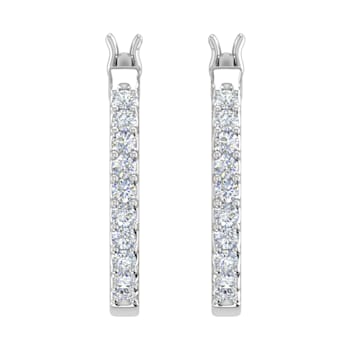 FINEROCK 1/10 Carat Diamond Ladies Small Hoop Earrings in 10K White Gold