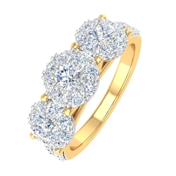 FINEROCK 1 Carat 3-Stone Prong Set Diamond Engagement Ring in 10K Solid Gold