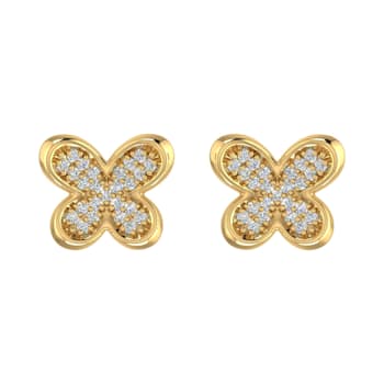 FINEROCK 0.15 Carat Butterfly Diamond Stud Earrings in 10K Yellow Gold