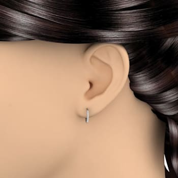 FINEROCK 1/10 Carat Diamond Ladies Small Hoop Earrings in 10K White Gold