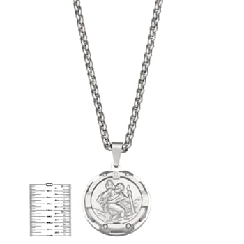 Saint Christopher Stainless Steel Diamond Medal