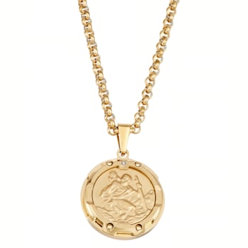 Saint Christopher Yellow Stainless Steel Diamond Medal