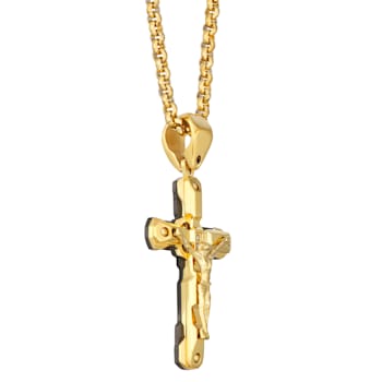 Yellow Stainless Steel Diamond Crucifix Cross