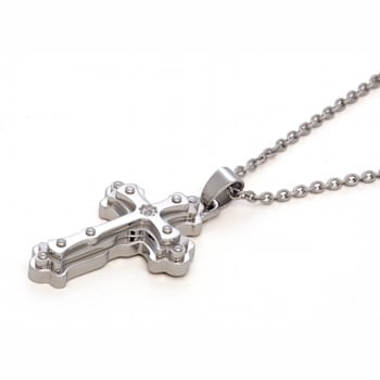 Diamond Steel Cross Pendant with Cable Chain