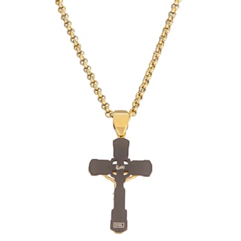 Yellow Stainless Steel Diamond Crucifix Cross