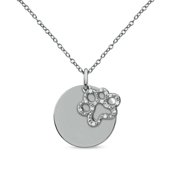 Sterling Silver Diamond Dog Paw Disk Animal Pendant Necklace .20ctw