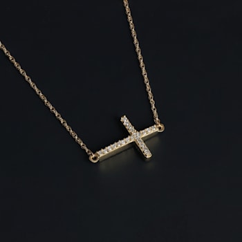 1/20ct TDW Diamond Religious Cross Pendant Necklace in 10k Yellow Gold