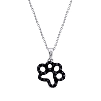 Sterling Silver Diamond Dog Paw Print Pendant Necklace .20ctw