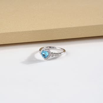 Swiss Blue Topaz and Cr. White Sapphire Gemstone Halo Jewelry Sets in Silver