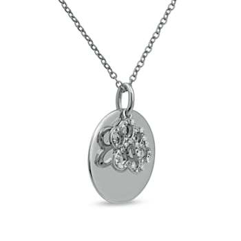 Sterling Silver Diamond Dog Paw Disk Animal Pendant Necklace .20ctw
