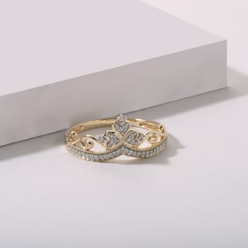 1/8ct TDW Diamond Princess Crown Fashion Ring in 10k Yellow Gold