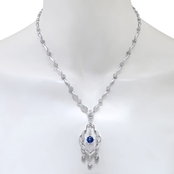 Tanzanite and Diamond 14KT White Necklace 3.00ctw