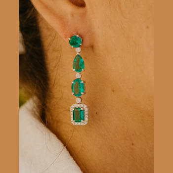 7.70Cts Colombian Emerald, 0.64cw diamond, crafted in 18K White Gold Earrings.