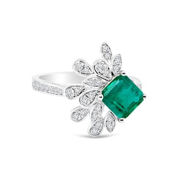 0.88Cts Colombian Emerald , 0.33cw diamond, crafted in 18K white gold ring.