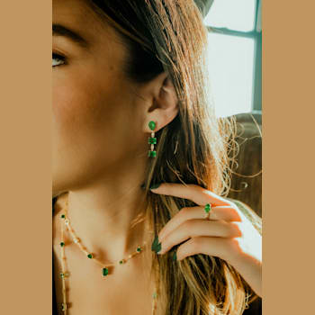 5.45Cts Colombian Emerald, 0.12cw diamond, crafted in 18K Yellow Gold Earrings.
