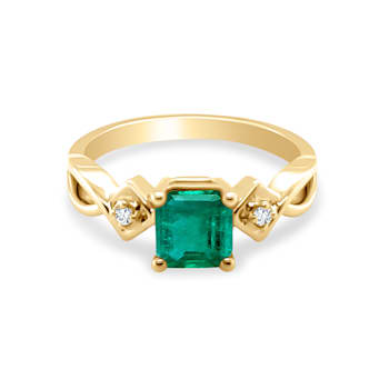 0.92Cts Colombian Emerald, 0.01cw diamond, crafted in 18K yellow gold ring.