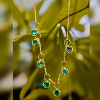 Colombian Emerald 3.48Cts, 18K Yellow Gold. Charm  Necklace.