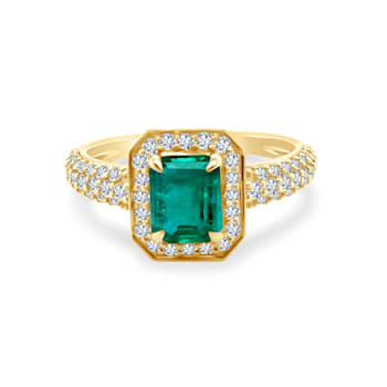 1.01Cts Colombian Emerald, 0.56cw diamond, crafted in 18K Yellow Gold Ring.