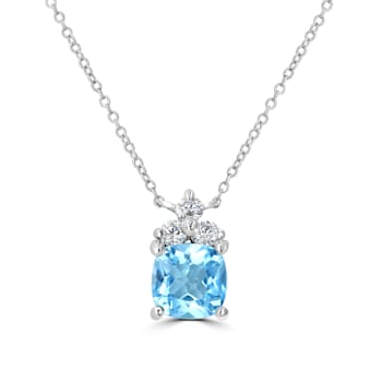 GEMistry Blue Topaz Sterling Silver 18 Inch Cable Chain Pendant Necklace