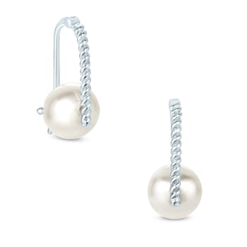 Gemistry White Cultured Freshwater Pearl Hoop Earrings in Sterling
Silver for Women