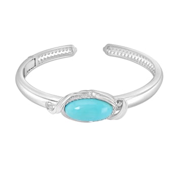 GEMistry Sterling Silver Oval Kingman Turquoise and White Natural Zircon
Cuff Bangle