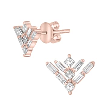 GEMistry 14K Rose Gold 0.39Ctw Baguette and Princess Diamond Stud Earrings