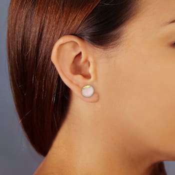 GEMistry Pink Opal Cabochon Round Shaped Gemstone Stud Earrings in
Sterling Silver